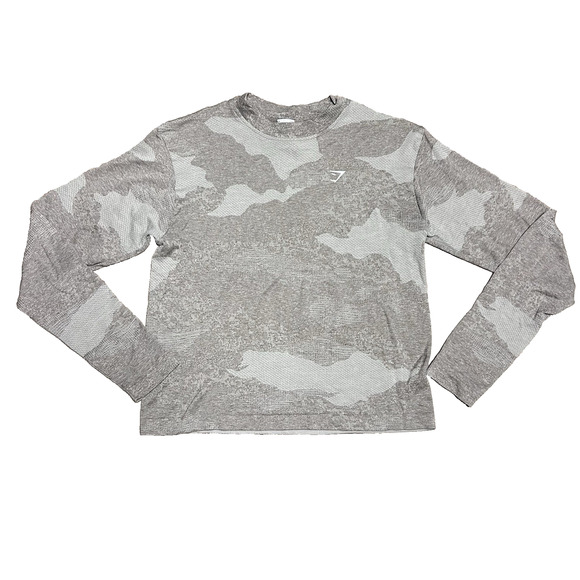Gymshark Women's Adapt Gray & Tan Camo Seamless Long Sleeve Top - Size XS - Picture 1 of 8